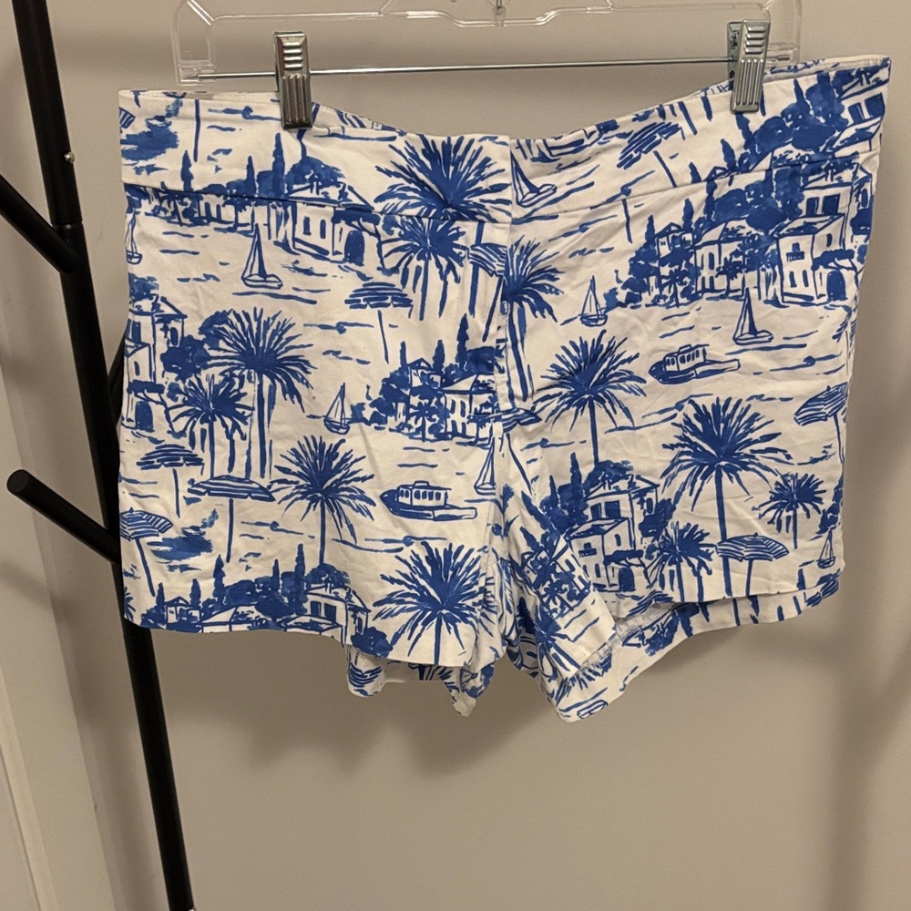 Persifor Kelley Riviera Blue Capri Blue & White Palm-Print Women’s Jean Shorts